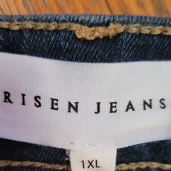 Risen ASYMMETRICAL Straight Leg Dark Blur Demin Jeans Size 1XL - Picture 2 of 12